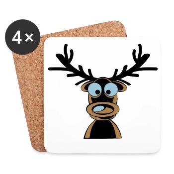 Rudolf the Reindeer Cartoon Motif - Coasters (set of 4) - white - Front