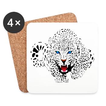 Jaguar with Blue Eyes about to attack - Coasters (set of 4) - white - Front