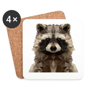 Geometrischer Waschbär - Modernes Low Poly Design - Untersetzer (4er-Set) - Weiß - Vorne