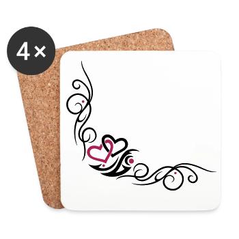 Two hearts with Tribal Tattoo ornament. - Coasters (set of 4) - white - Front