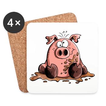 Schwein im Schlamm - Schweine - Sau - Wutz - Untersetzer (4er-Set) - Weiß - Vorne