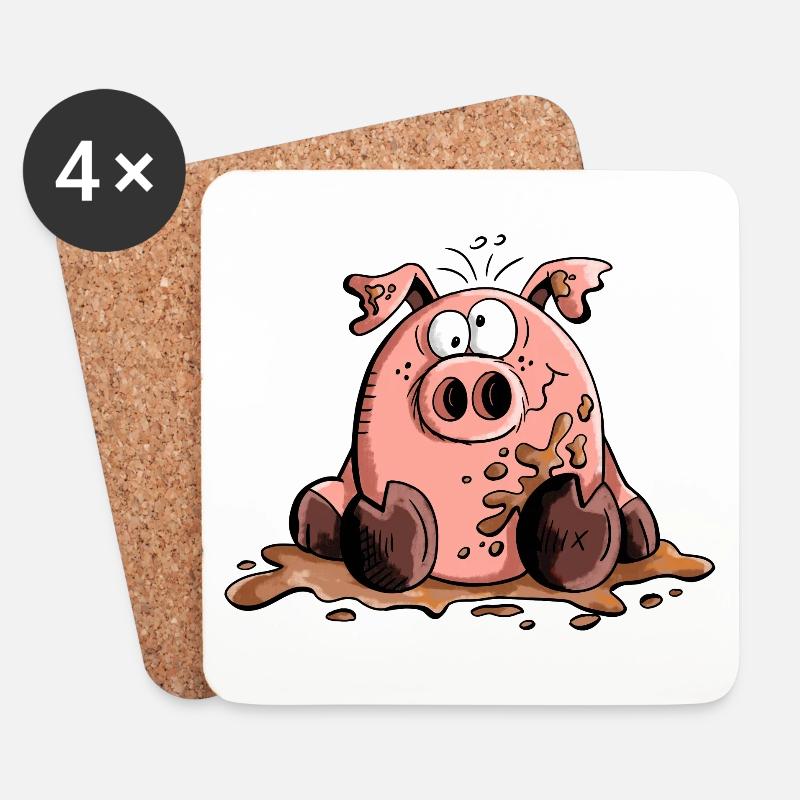 Schwein im Schlamm - Schweine - Sau - Wutz - Untersetzer (4er-Set) - Weiß