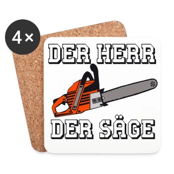 Motorsäge , Kaminholz , Der Herr der Säge (25) - Untersetzer (4er-Set) - Weiß - Vorne