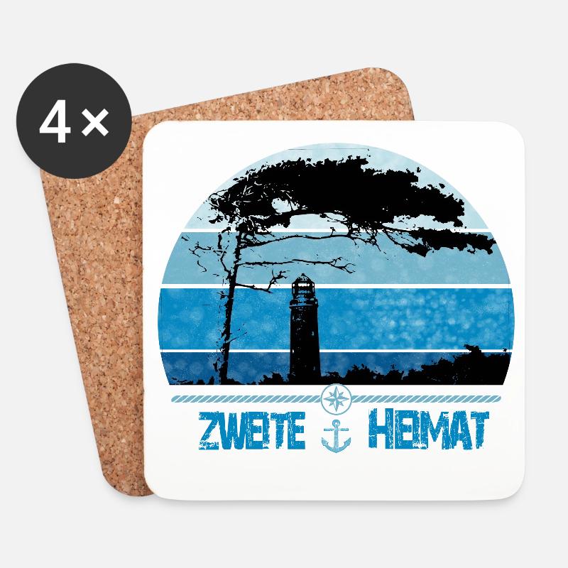 Zweite Heimat Darss - Leuchtturm Windflüchter - Untersetzer (4er-Set) - Weiß