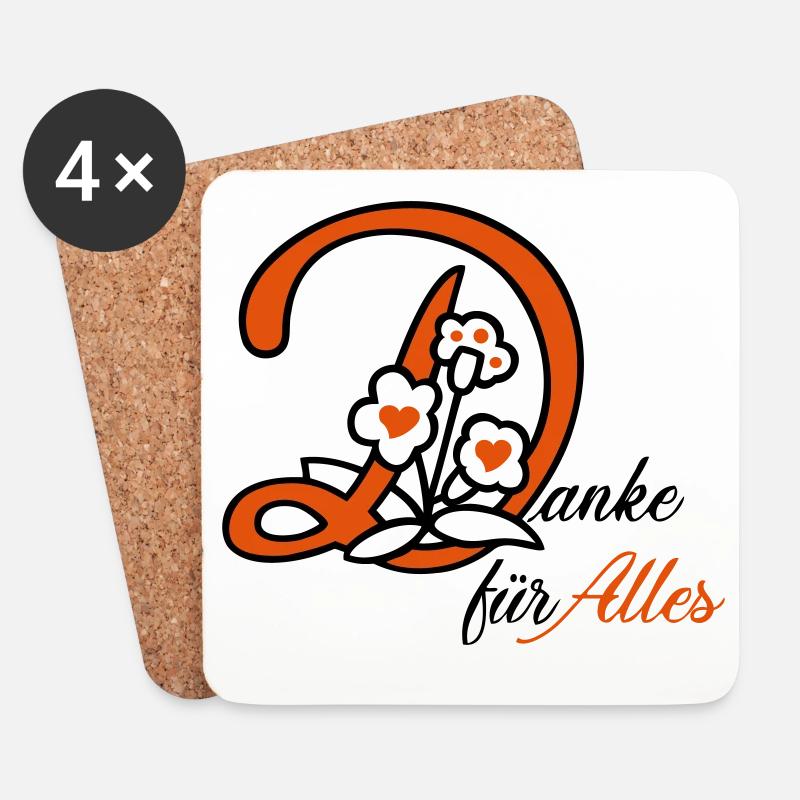 Danke, thanks, Liebe - Untersetzer (4er-Set) - Weiß