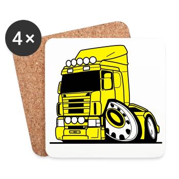 Gelber Truck Cartoon mit Oversized Felge - Untersetzer (4er-Set) - Weiß - Vorne