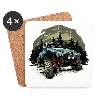 Blue Jeep Offroad Forest - Coasters (set of 4) - white - Front