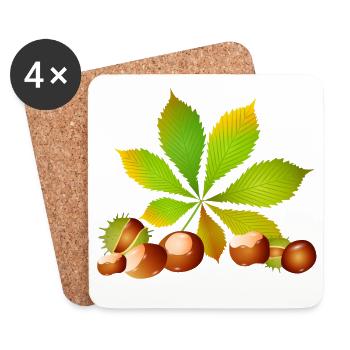 leuchtend braune Kastanien mit Kastanienblatt - Untersetzer (4er-Set) - Weiß - Vorne