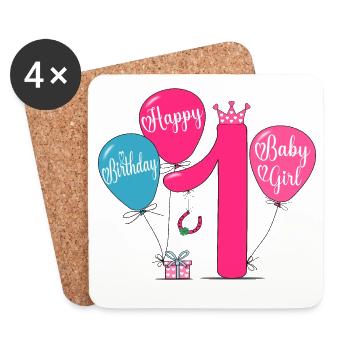 Happy Birthday 1 Baby Girl - Untersetzer (4er-Set) - Weiß - Vorne