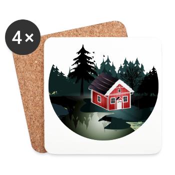kleines rotes schwedisches Haus am Waldrand - Untersetzer (4er-Set) - Weiß - Vorne