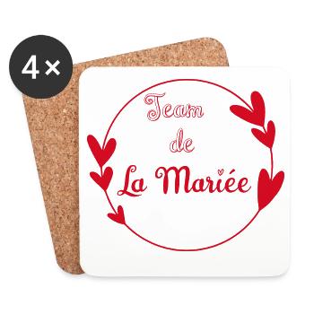 Team de la mariée contour cœurs rouges - Dessous de verre (lot de 4) - blanc - Devant