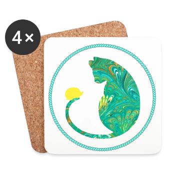 Cat with hedgehog E 71 - Coasters (set of 4) - white - Front