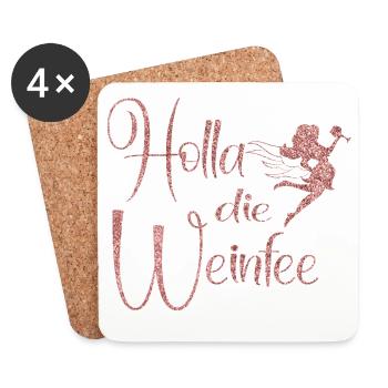 Weißwein Rotwein JGA Vino Wein - Holla die Weinfee - Untersetzer (4er-Set) - Weiß - Vorne