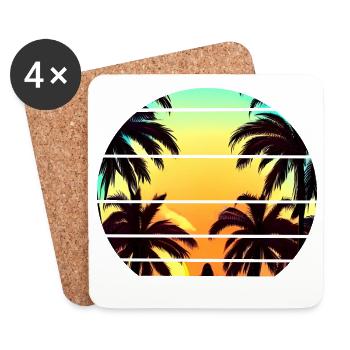 Coucher de soleil sous les palmiers - Dessous de verre (lot de 4) - blanc - Devant