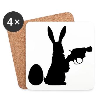 Mauvais lapin de Pâques avec œuf de Pâques drôle - Dessous de verre (lot de 4) - blanc - Devant