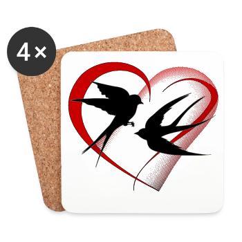 unendliche Glück in der Liebe rotes Herz Schwalben - Untersetzer (4er-Set) - Weiß - Vorne