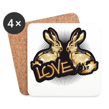 zwei goldfarbene Kaninchen koloriert im Chrom Look - Untersetzer (4er-Set) - Weiß - Vorne