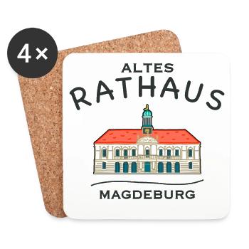 Magdeburg, Historisches Altes Rathaus - Untersetzer (4er-Set) - Weiß - Vorne