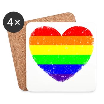LGBTQ Heart | In vintage style - Coasters (set of 4) - white - Front