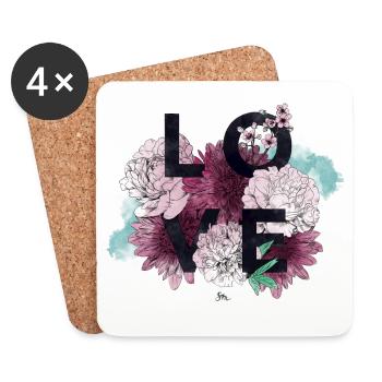 Love and Flowers in Pink - Coasters (set of 4) - white - Front