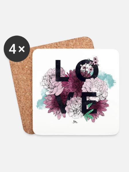 Love and Flowers in Pink - Untersetzer (4er-Set) - Weiß