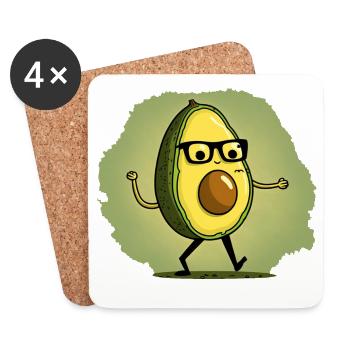 Nerdy Avocada court à travers un pré - Dessous de verre (lot de 4) - blanc - Devant
