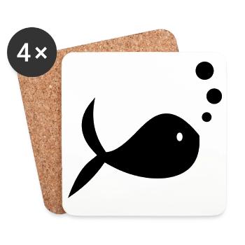 SURF. POISSON. PLAGE. MER. OCEAN. HUMOUR. VACANCES - Dessous de verre (lot de 4) - blanc - Devant