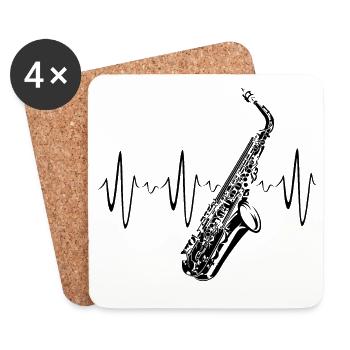 Saxophon Herzschlag Symbol Illustration icon Logo - Untersetzer (4er-Set) - Weiß - Vorne