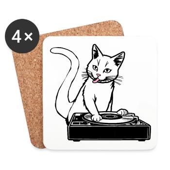 Katze als DJane am Turntable beim Scratching - Untersetzer (4er-Set) - Weiß - Vorne