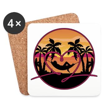 Coucher de soleil Mer Beach Coeur Palmiers Hamac - Dessous de verre (lot de 4) - blanc - Devant