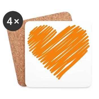 Gribouillis au cœur de la main orange - Dessous de verre (lot de 4) - blanc - Devant