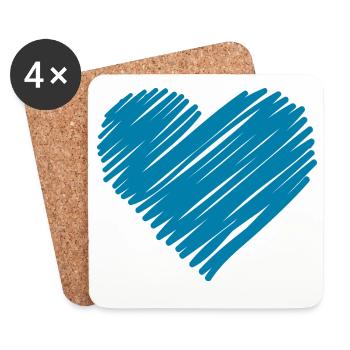 Blue Brush Heart - Coasters (set of 4) - white - Front