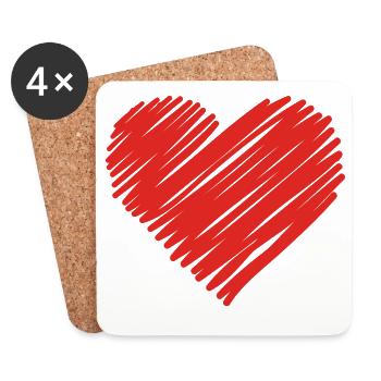 Red Sketch Heart Motif - Coasters (set of 4) - white - Front
