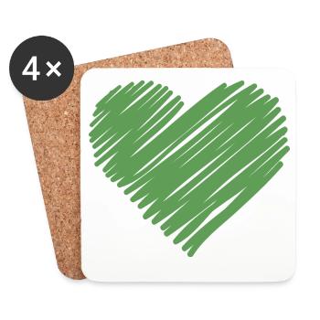 Green sketch heart - Coasters (set of 4) - white - Front