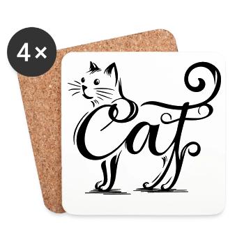 Incrustation Féline - Cat Fusionné - Dessous de verre (lot de 4) - blanc - Devant