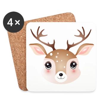 Tête de cerf mignonne dans un style comique mignon - Dessous de verre (lot de 4) - blanc - Devant