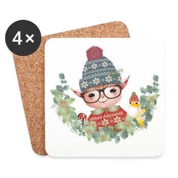zauberhafter süßer Weihnachtself mit Vogel - Untersetzer (4er-Set) - Weiß - Vorne