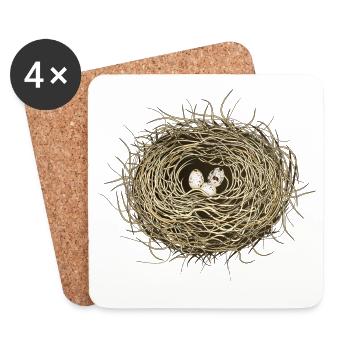 Nid d’oiseau ou panier de Pâques avec trois oeufs d’oiseau - Dessous de verre (lot de 4) - blanc - Devant