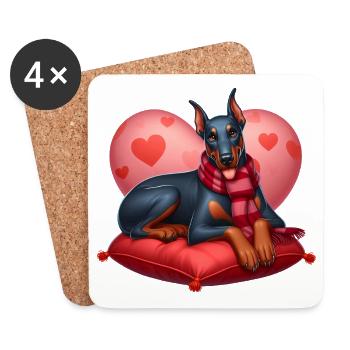 Dobermann Pinscher Valentinstag - Untersetzer (4er-Set) - Weiß - Vorne