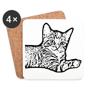 Cat Black Kitten Kitten - Coasters (set of 4) - white - Front