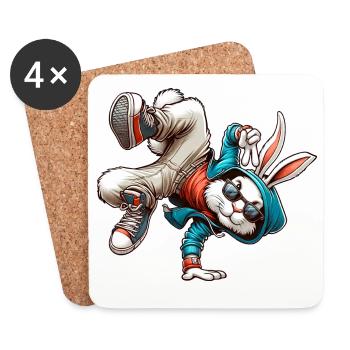 Pâques Pâques Lapin Danse Breakdance - Dessous de verre (lot de 4) - blanc - Devant
