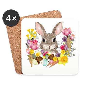 Easter Wreath & Easter Eggs with Rabbit as Easter Bunny - Coasters (set of 4) - white - Front