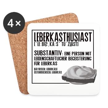 Leberkasthusiast – L’humour de style de vie de Leberka - Dessous de verre (lot de 4) - blanc - Devant