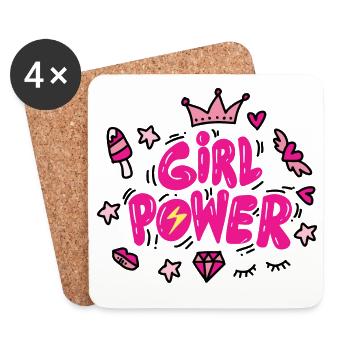 Girl Power Pink Neon Typography - Coasters (set of 4) - white - Front