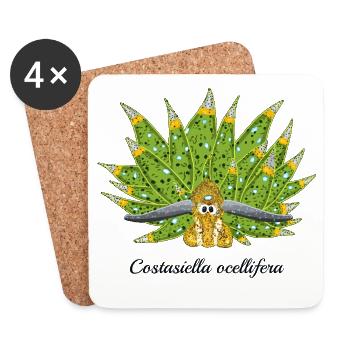 Cute Sea Snail, Leaf Sheep, Drawing - Coasters (set of 4) - white - Front