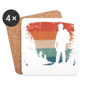 Silhouette de randonneur contre rayures coucher de soleil - Dessous de verre (lot de 4) - blanc - Devant