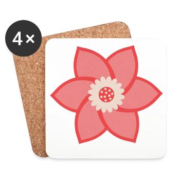 Red Pink & Cream Flower - Coasters (set of 4) - white - Front