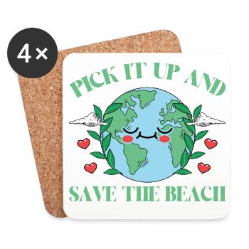 Bathing beach & sea plastic-free against pollution - Coasters (set of 4) - white - Front