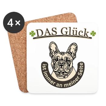 F. Bulldogge,Das Glück ist immer an meiner Seite - Untersetzer (4er-Set) - Weiß - Vorne