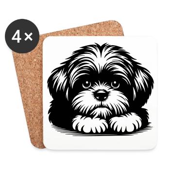 Shih Tzu Kopf mit Pfoten - Untersetzer (4er-Set) - Weiß - Vorne